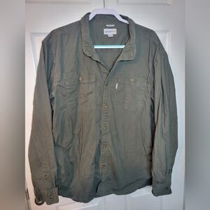 Carhartt Mens 2xl Long Sleeve Green Full Button Top Shirt Relaxed Fit